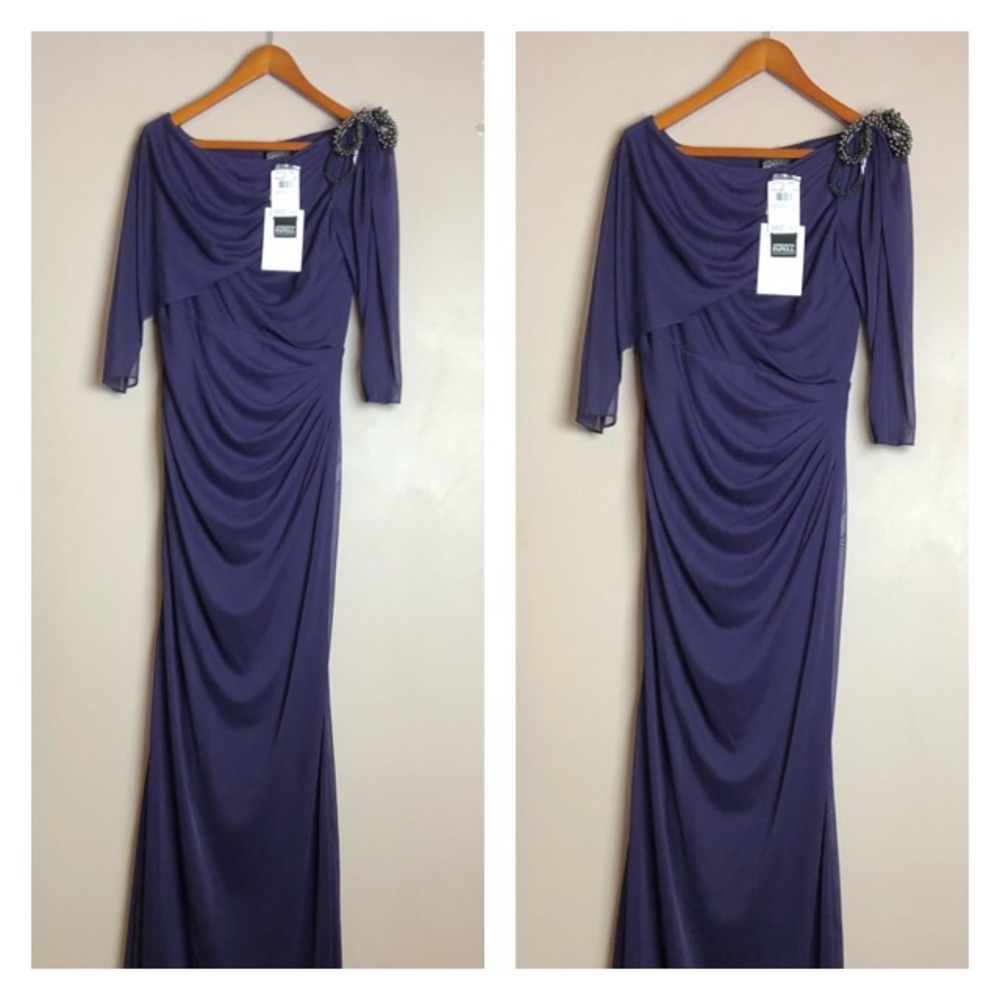 Nwt Adrianna Papell Draped Purple Long Gown Dress
